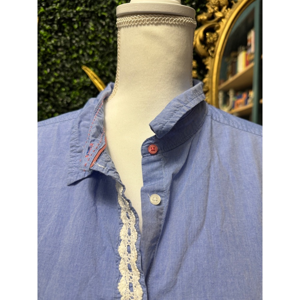 Hannah Blue Chambray Lace Trim Button Up Cottagecore Blouse XL‎ - Picture 3 of 8